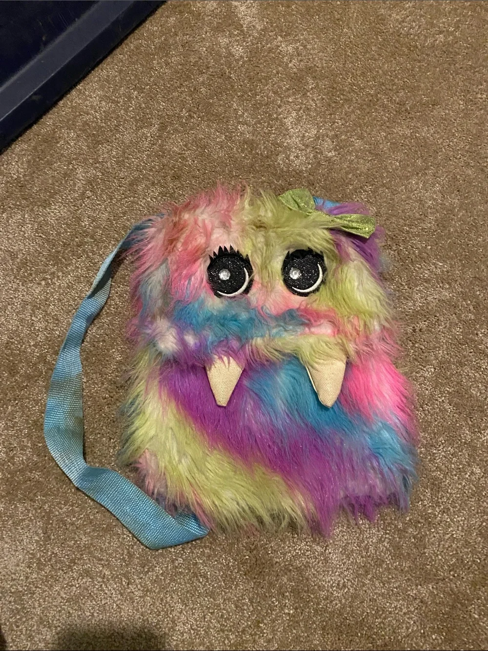 Justice Multicolor Fuzzy Monster Crossbody Bag
